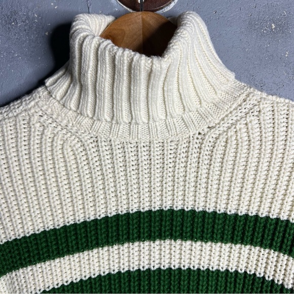 Madewell Sweater Womens M Cream Ribbed Green Striped Wide Turtleneck size XS - Picture 5 of 12
